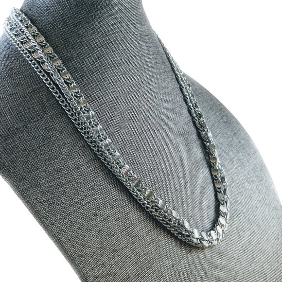 Vintage Silver Tone Multi Strand Scroll & Curb Link Chain Necklace - Picture 2 of 9